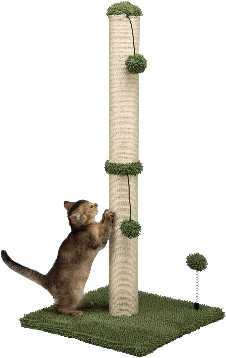 34“ Tall Cat Scratching Post Premium Basics Kitten Scratcher Sisal Scratch Posts Trees with Hanging Ball for Indoor Cats (34 Inches for Adult Cats, Cactus Green)