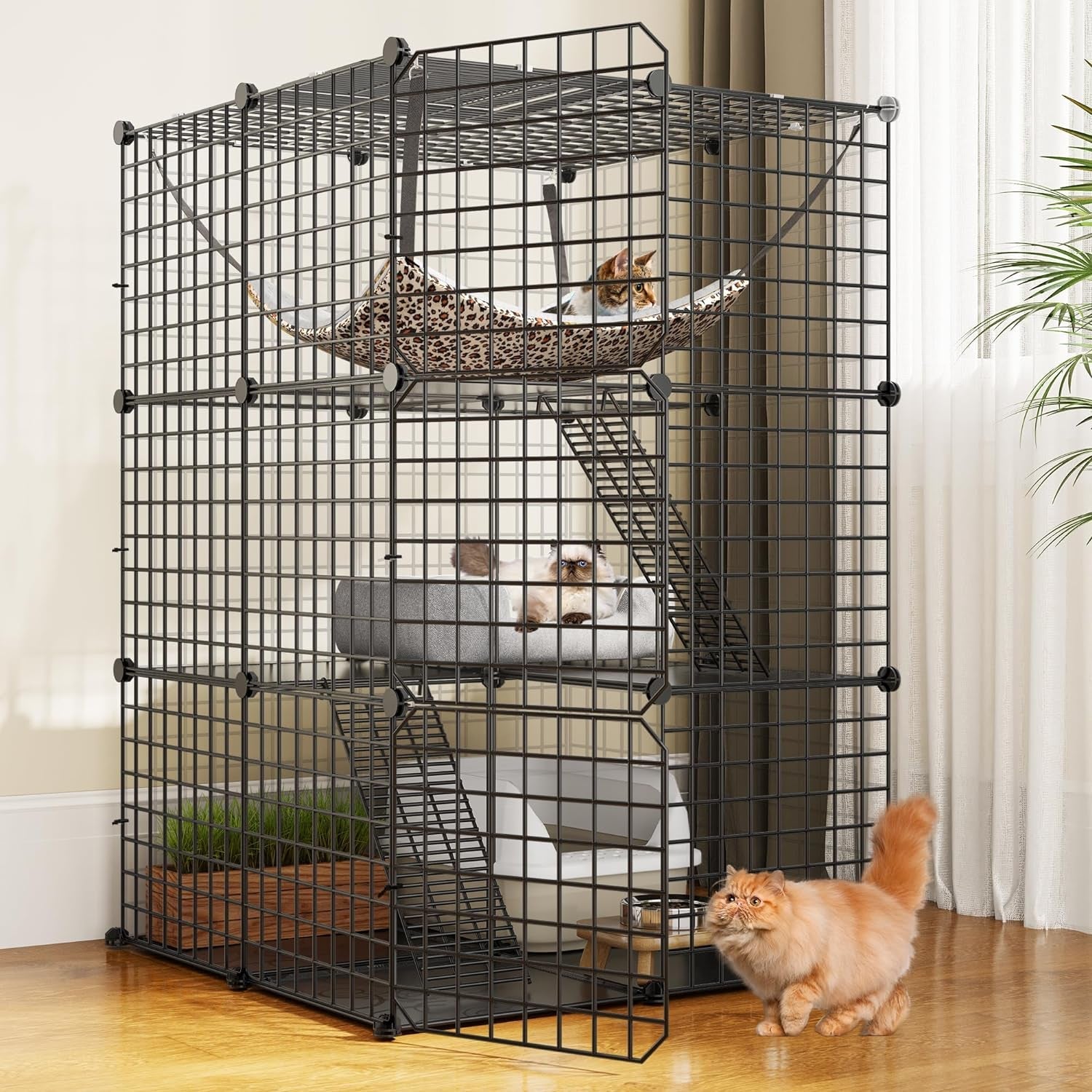 YITAHOME Large Cat Cage Indoor Enclosure Metal Wire 4-Tier Kennels DIY Cat Playpen Catio with Large Hammock for 1-3 Cats