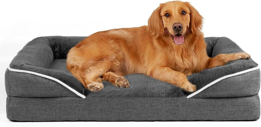 Dog Beds for Large Dogs, Washable Large Dog Bed, Dog Couch Bed for Comfortable Sleep, Orthopedic Egg Foam Bolster Dog Bed with Removable Washable Cover and Nonskid Bottom Couch, Pet Bed