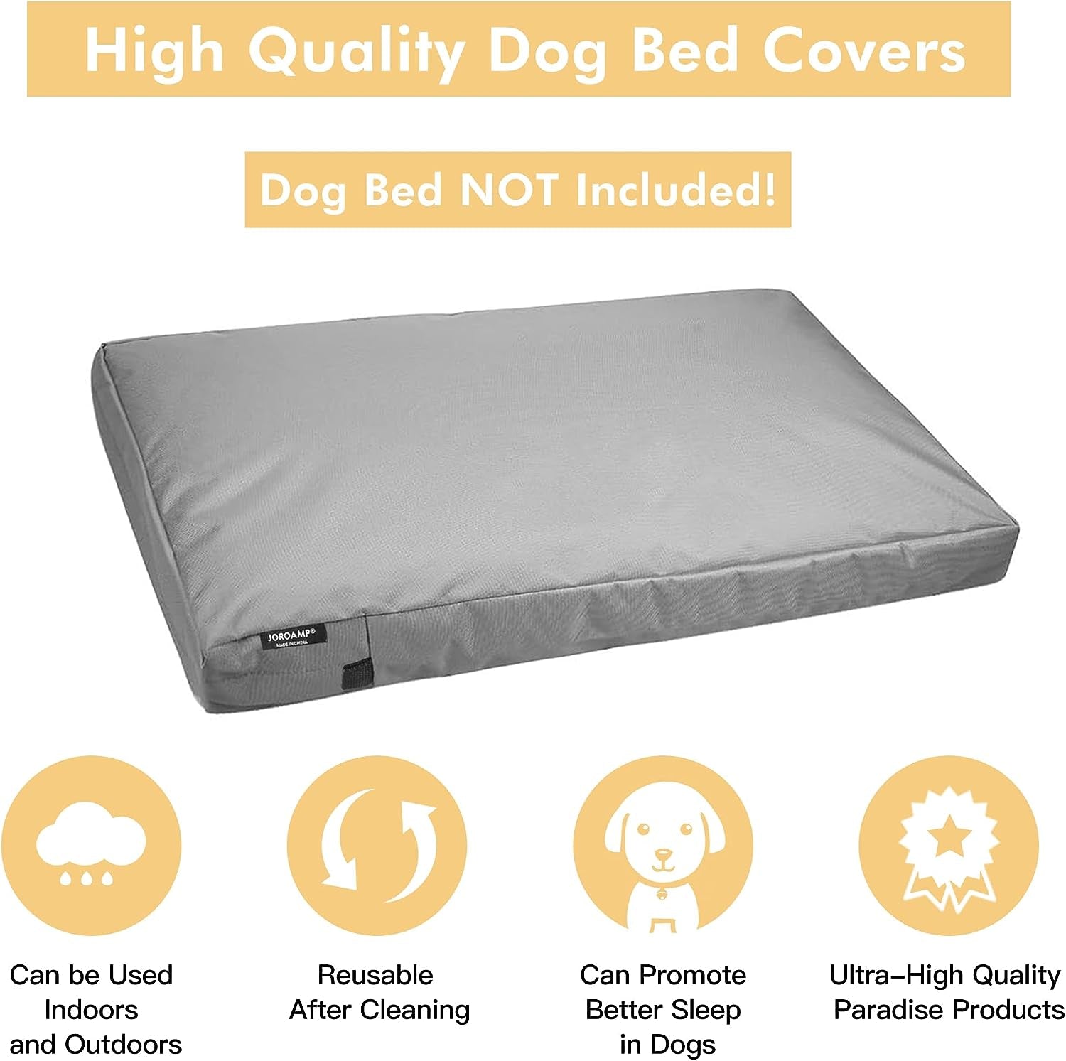 Dog Bed Cover Replacement Washable, Waterproof Large Pet Canvas Dog Crate Kennel Removable Heavy Duty Dog Bed Covers with Zipper, 46X29X4 Inches(Gray)