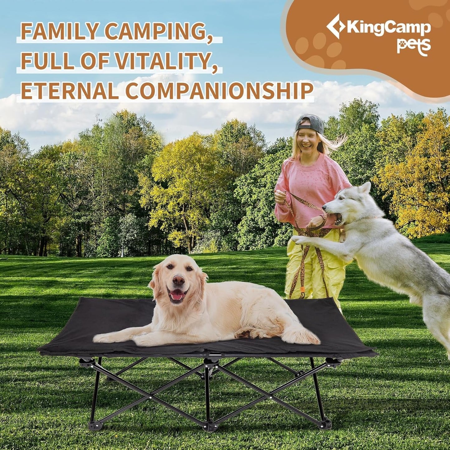 Kingcamp Elevated Dog Bed with Separate Washable Sleeping Mat, Large Dog Beds Outdoor Dog Bed Folding Dog Cot Stable Durable Frame Breathable Mesh Camping Indoor+Carrying Bag