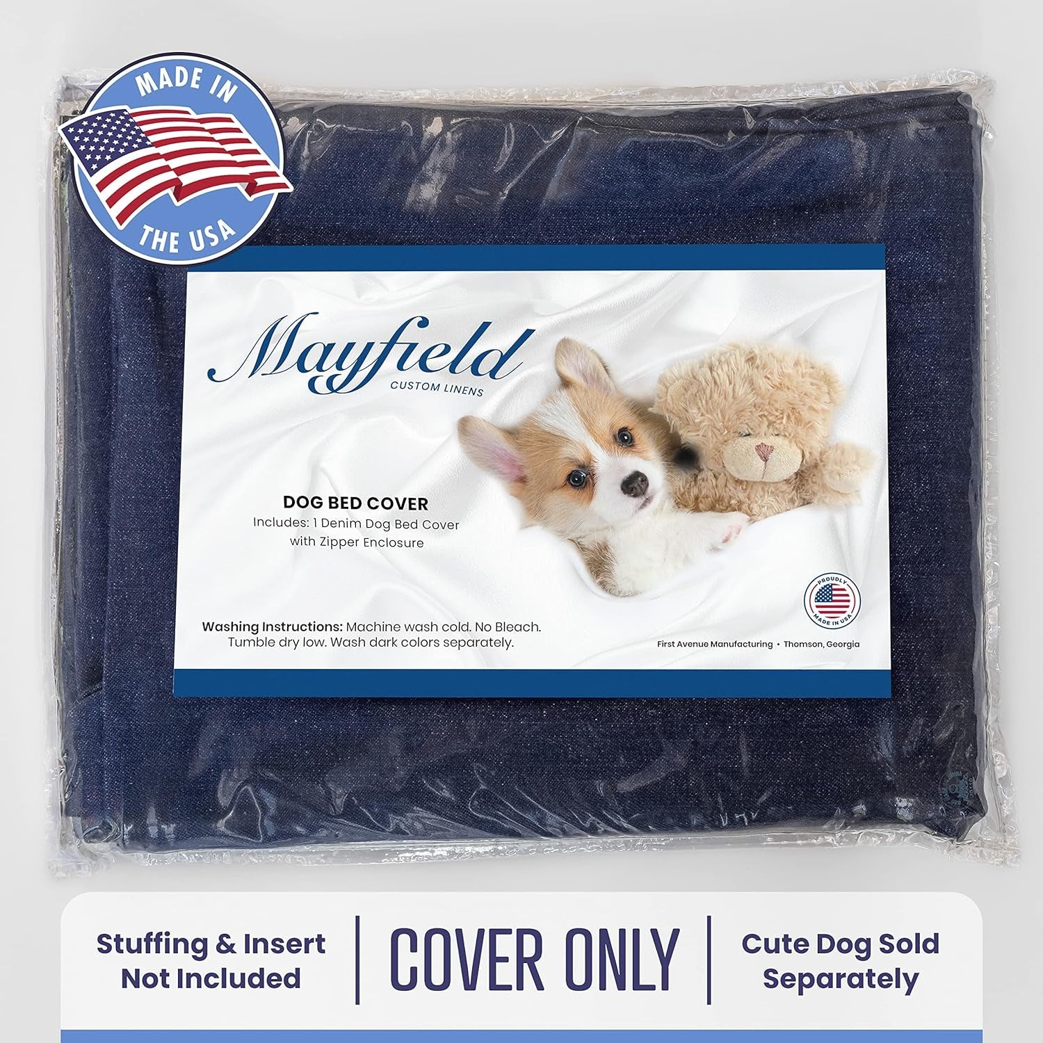 Mayfield Denim Large Dog Bed Cover - Zippered Duvet for Pet Bed - Extra Protection for Dog Bed Mattress or DIY Pet Bed with Pillows and Stuffing - Indigo - Made in USA Dog Bed Cover Only