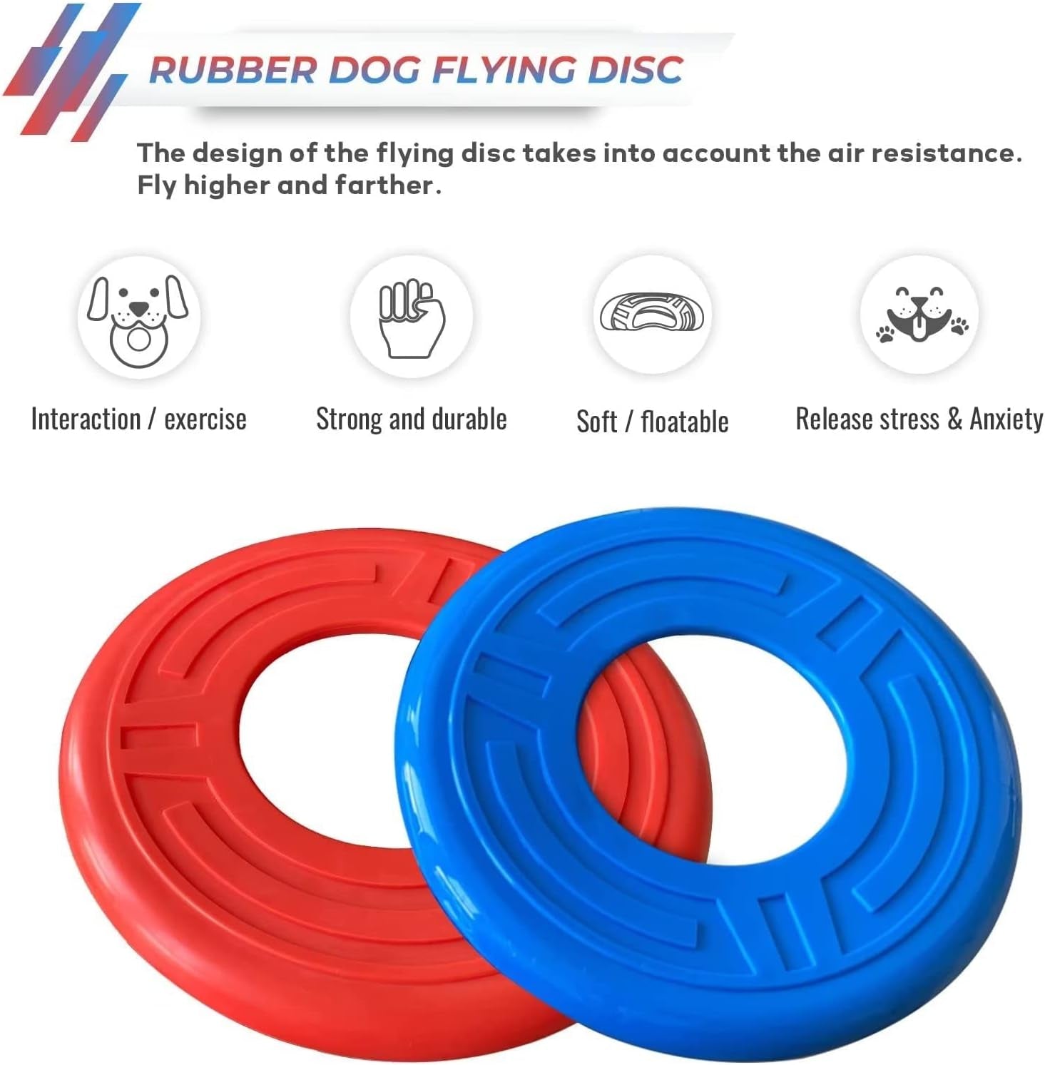 2 Packs Dog Toy Flying Disc, Pet Training Rubber Flying Toy Golf Saucer Fetch, Floating Water Dog Toy 2Pcs for Small, Medium, or Large Dogs Outdoor Flight, BLUE & RED