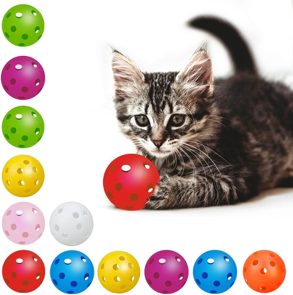 12PCS Cat Ball Toy, Plastic Cat Balls Kitten Toys Cat Toy Ball for Indoor Cats Playing Chasing Toy, Cat Toy Balls Interactive Cat Toy Mixed Colors (42Mm)