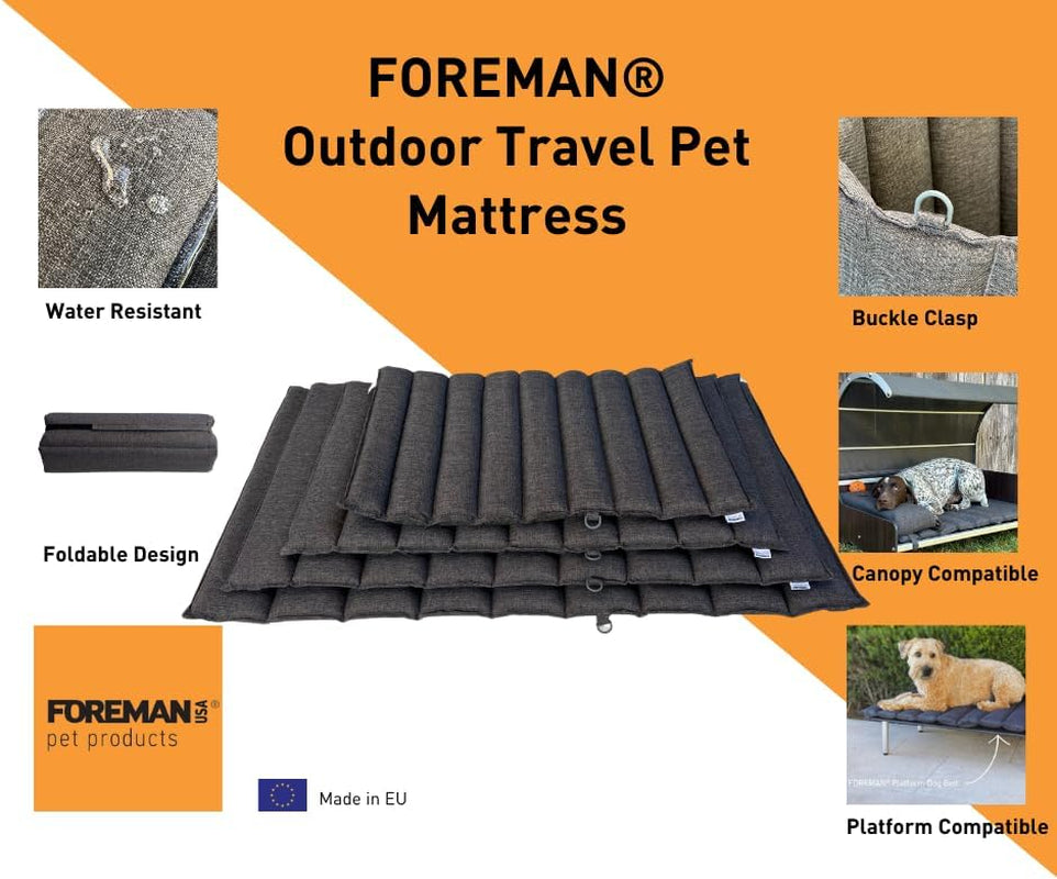 Foreman Foldable Outdoor Indoor Waterproof Heavy Duty Dog Bed Foam Mattress, Durable Water Resistant, Portable and Camping Travel Pet Mat, XXL 48"-30", Gray