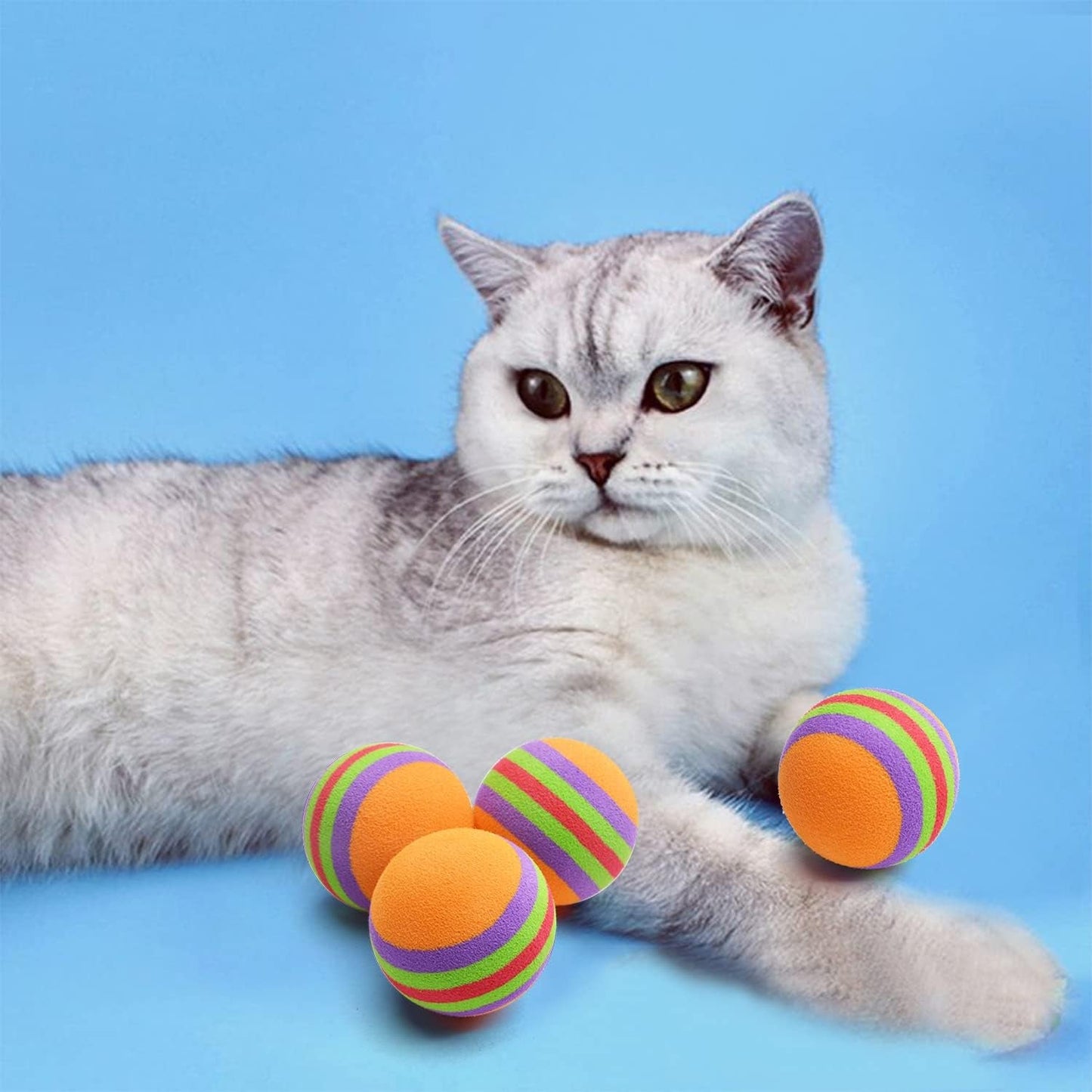 15Pcs 35Mm Pet Cat Toy Balls Interactive EVA Foam Colorful Rainbow Kitten Toys Balls for Small Dogs Puppies Kitty Quiet Indoor Outdoor Play Activity Chase Training