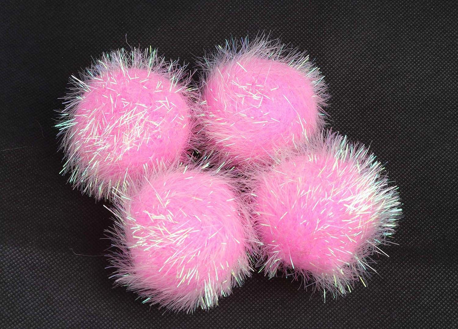 15Pcs Jumbo Pom Bushy Sparkle Ball Cat Toy, Interactive Glitter Pom Pom Cat Toy Balls for Kittens (With Tinsel:3 Inch,Black)