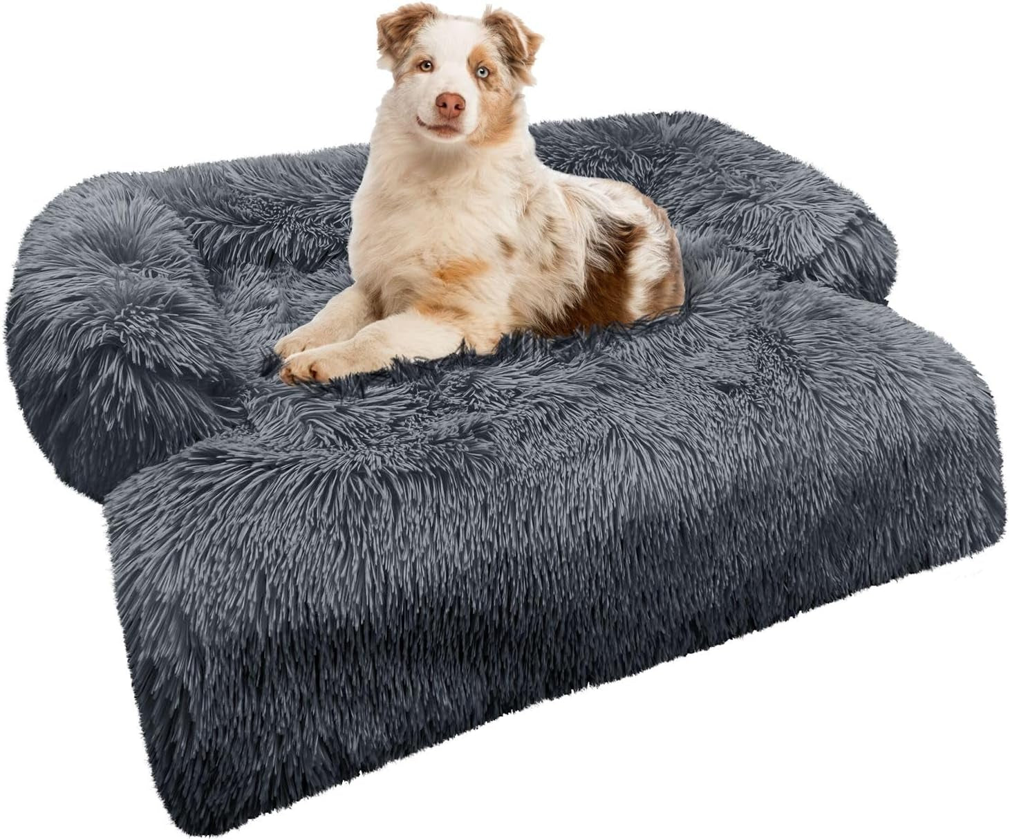 Dog Bed Sofa Protector for Large Dogs, Dog Blanket Couch Cover, Washable Pet Bed with Removable Cover, Waterproof Protection Mat & Non-Slip Bottom, Plush Fluffy Faux Fur, Color:Light Grey