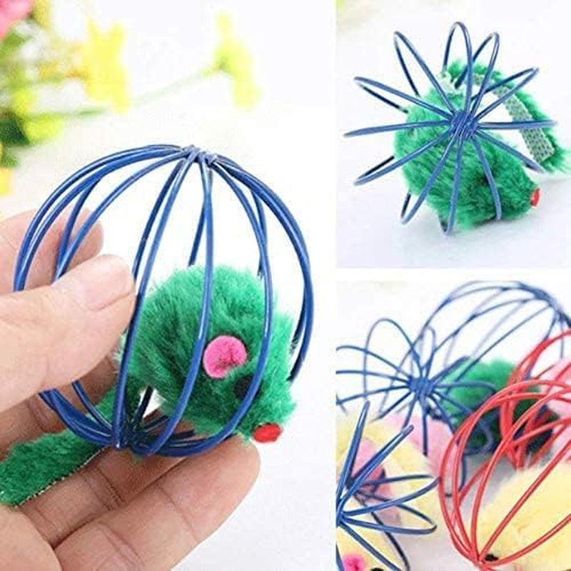 1Pc Random Color Caged Rats Rolling Wire Cage Plush Mouse Ball Funny Cat Toy Catches the - Hide Balls Interactive Toy, Mice and Animal Toys