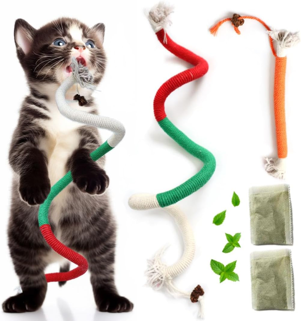 27.56&7.87 Inches Big Cat Chew Toys for Indoor Cats,Huge Catnip Toy for Teeth Cleaning, Interactive Cat Nip Teething Rope Toys for Cats Kittens Kitty, 2 Pack (Plus 2 Packs of Catnip)