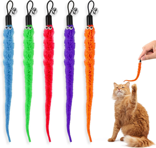 15 Pcs Cat Teasers Wand Toys Cat Worm Toy Cat Worms Refill Cat Wand Replacement Refill Furry Worm Toy with Bells for Cat Small Pet Interactive Supplies