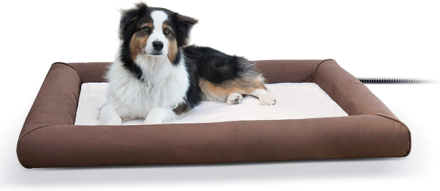 K&H Pet Products Heated Deluxe Lectro-Soft Outdoor Dog Bed with Bolster, Orthopedic Warming Pet Pad, Outdoor Heated Pad for Pets, Heated outside Dog and Cat Bed, Chocolate/Tan Small 19.5X23In