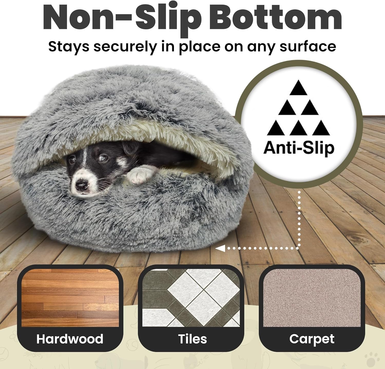 Cat & Dog Cave Bed - Plush round Dog Beds for Small Breeds & Indoor Cats - Calming Hooded Cocoon with Cozy Donut Design - Machine-Washable & Easy to Clean - Non-Slip Bottom - (20×20Inch, Grey)