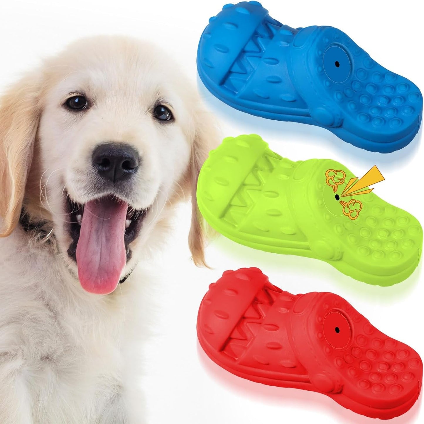 3 Pack Christmas Dog Chew Toys Gift for Aggressive Chewers Tough Durable Shoes Squeaky Rubber Toys Slippers Dog Toys with Beef Cream Flavor for Christmas Dogs Medium Large Breed, 3 Colors