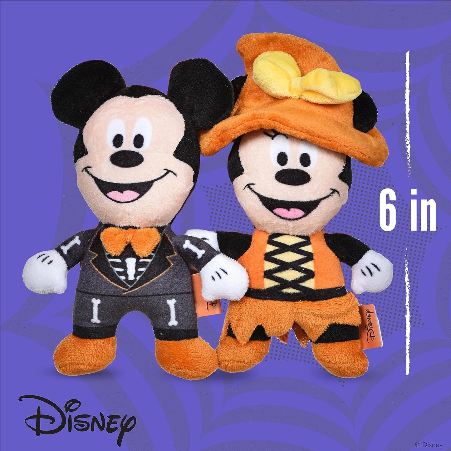 2Pc 6" Halloween Plush Mickey & Minnie Mouse Toys for Dogs | Mickey & Friends Plush Dog Toy | Halloween Toys for Dogs, Official Dog Toy Product of Disney for Pets