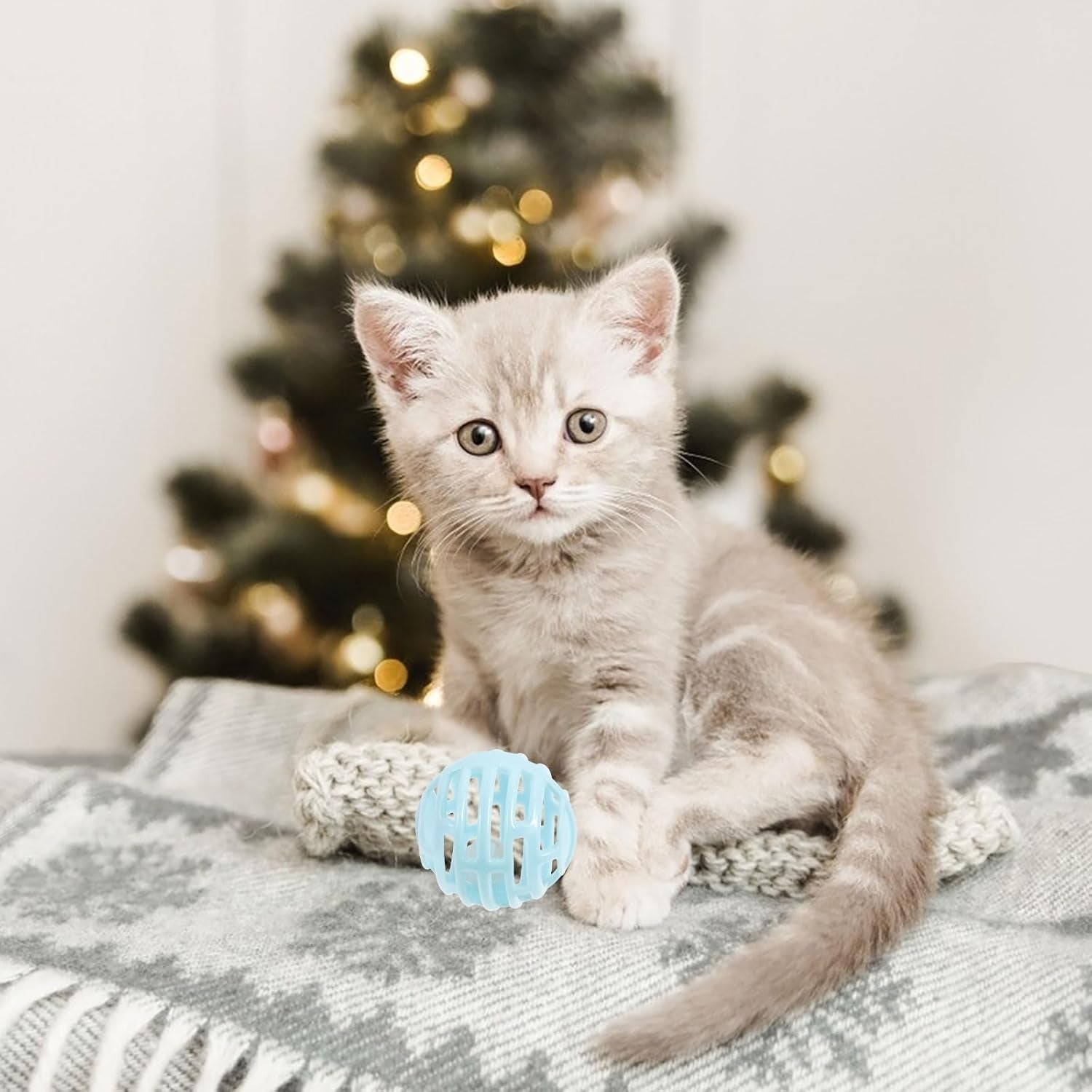 10Pcs Cat Ball Toy with Bell Plastic Cat Toy with Bell Kitten Interactive Toy Kitten Teething Toy for Pet Supplies - Pink+Blue