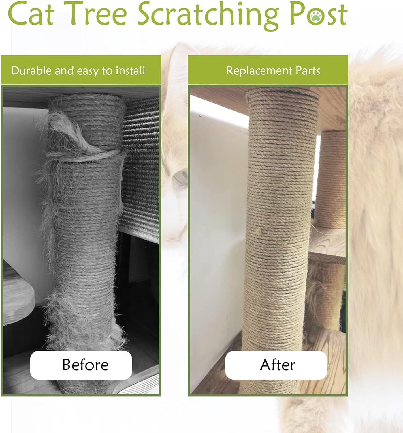 4 Pcs Cat Scratching Post Replacement for Indoor 15.7 X 3.1 Inches Cats Tree Replacement Parts Natural Sisal Cat Scratch Posts Refill Pole Part with M8 Screws Spare Cat Furniture Accessories