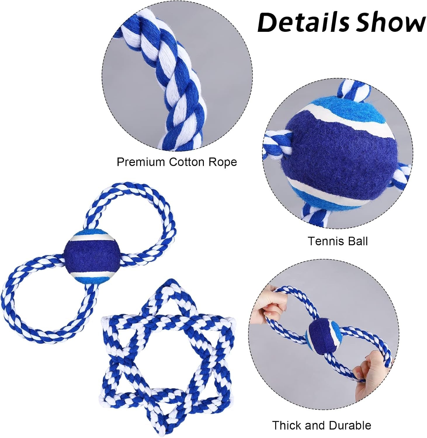 2 Pack Hanukkah Dog Plush Toys Puppy Interactive Stuffed Chew Toys Hexagonal Cotton Rope & Tennis Drawstring Toy for Small Medium Dogs