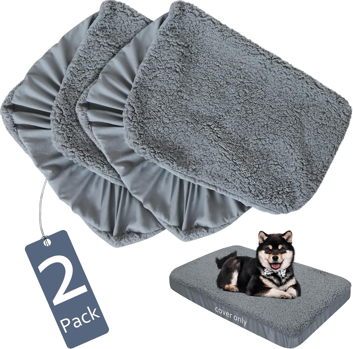 Dog Bed Covers Soft Plush Replacement Washable, Waterproof Dog Bed Liner Grey, Dog Mattress Cover, Pet Bed Cover 44X32 Inches, for Dog/Cat, Cover Only