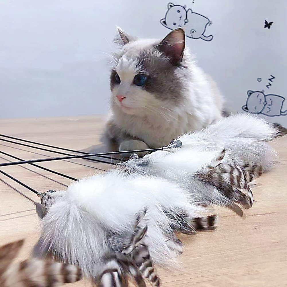 1Pc Cat Feather Toys, 27 Inch Long Cat Wand Toy Cat Teaser Stick Interactive Cat Toy Feather for Indoor Cats and Kitten