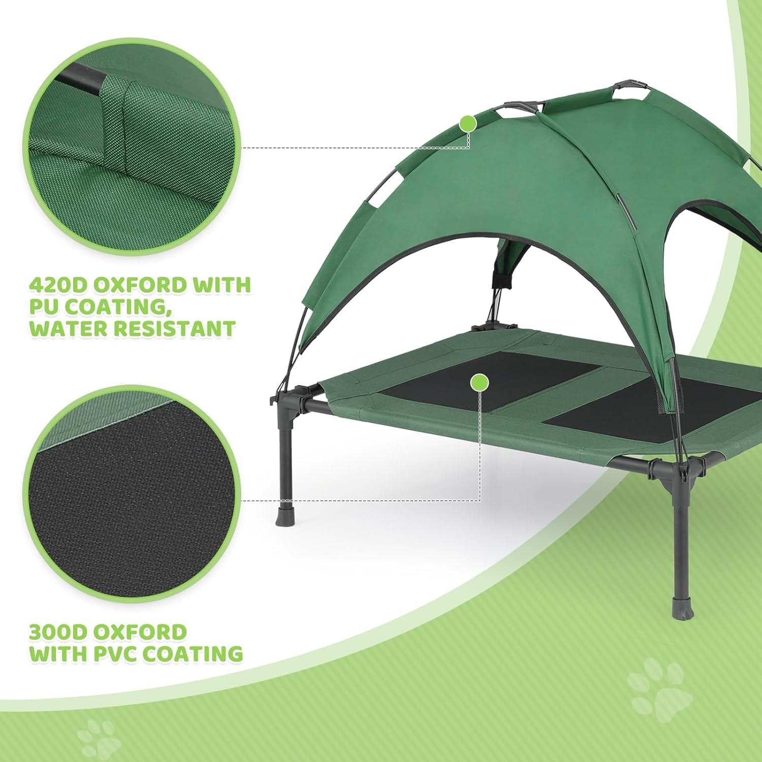 Magshion Elevated Dog Bed with Canopy Raised Indoor/Outdoor Cooling Breathable Mesh Pet Cot Bed for Small Dogs and Cats, Green