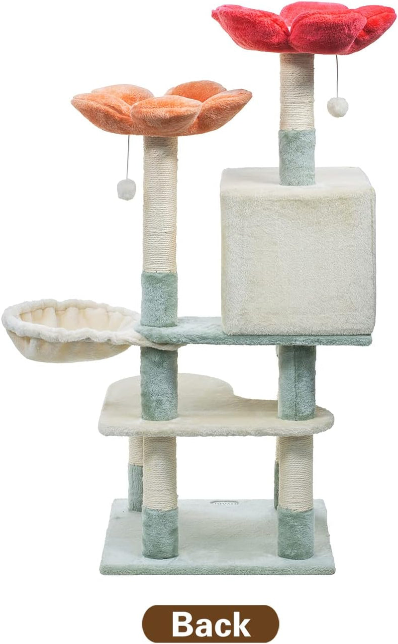 Hyabi 48In Hanging Basket Flower Cat Tree Tower Condo Furniture Apartment Plush Habitat Kitten Amusement Platform with Scratch Posts Toy Ball Pet House Play (Large 48" H)