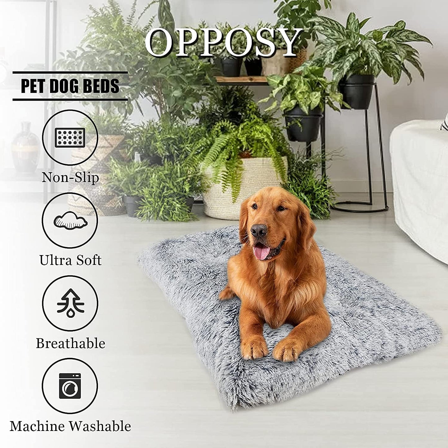 Dog Bed Crate Pad, Dog Beds for Large Dogs, Plush Soft Pet Beds, Washable Anti-Slip Dog Crate Bed for Large Medium Small Dogs and Cats (Large, Light Grey)