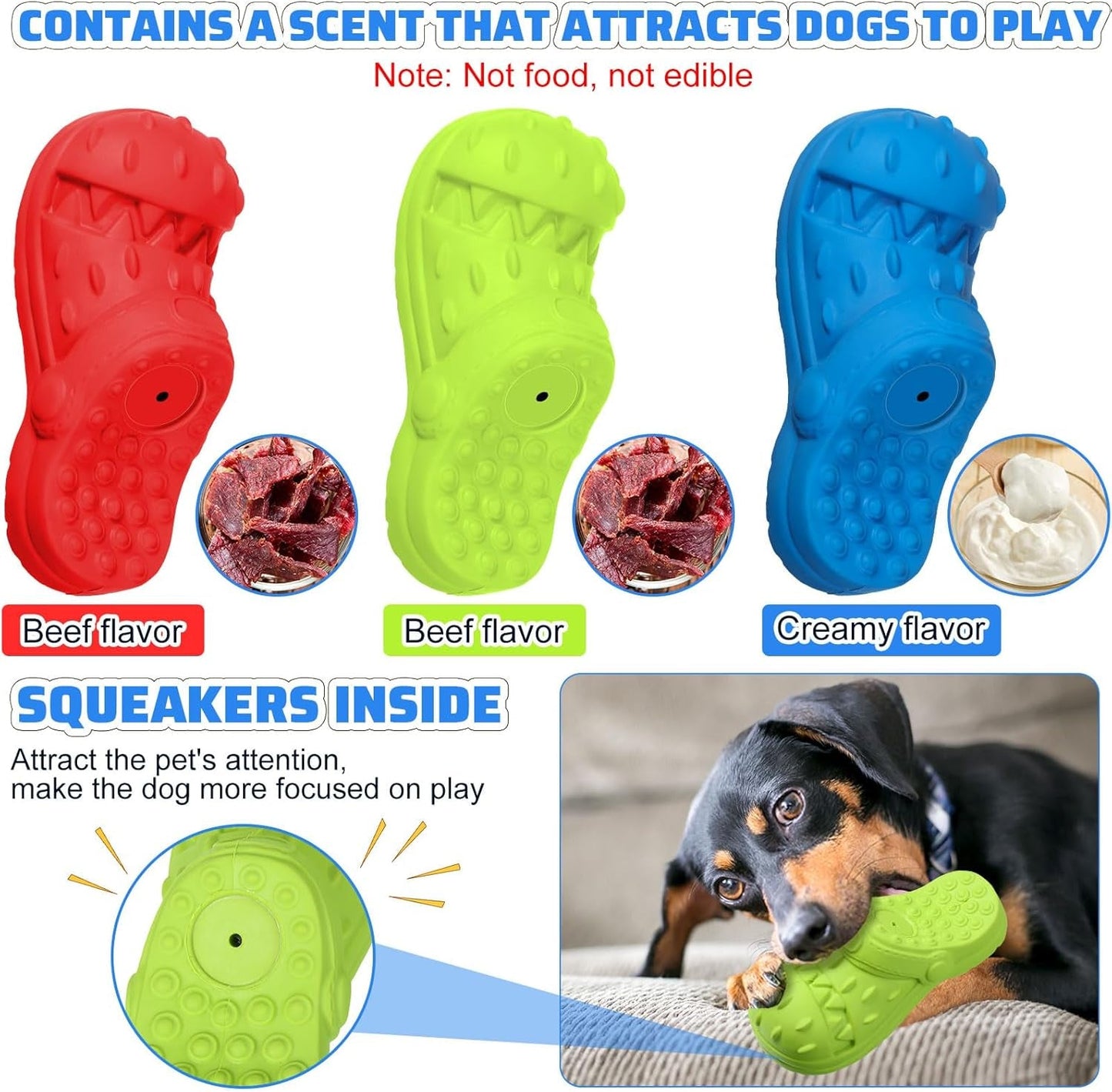 3 Pack Christmas Dog Chew Toys Gift for Aggressive Chewers Tough Durable Shoes Squeaky Rubber Toys Slippers Dog Toys with Beef Cream Flavor for Christmas Dogs Medium Large Breed, 3 Colors