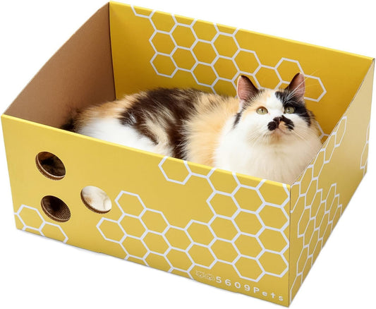 Extra Large Cardboard Cat Scratcher Box, Fun & Cute Cat Scratching Bed for Indoor Cats, Sturdy Scratch Box W/Catnip, 17"X13"X8.25", Premium Quality