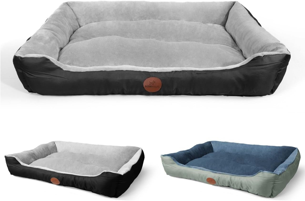 32/37 Inch Dog Bolster Couch Bed for Small/Medium/Large Dogs, Orthopedic Cat Bed for Indoor Cats, Calming, Anti-Slip Bottom, Washable, Anti-Anxiety Fluffy Soft Pet Bed in Blue, Brown, Gray