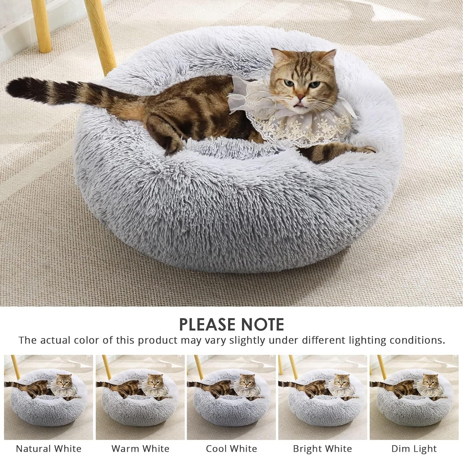 JOLLYVOGUE Calming Donut Dog Bed & Cat Bed, Anti-Anxiety Washable round Bed, Fluffy Dog Cuddler Bed, Cozy Dog Cat Cushion Bed for Small Puppy (20")