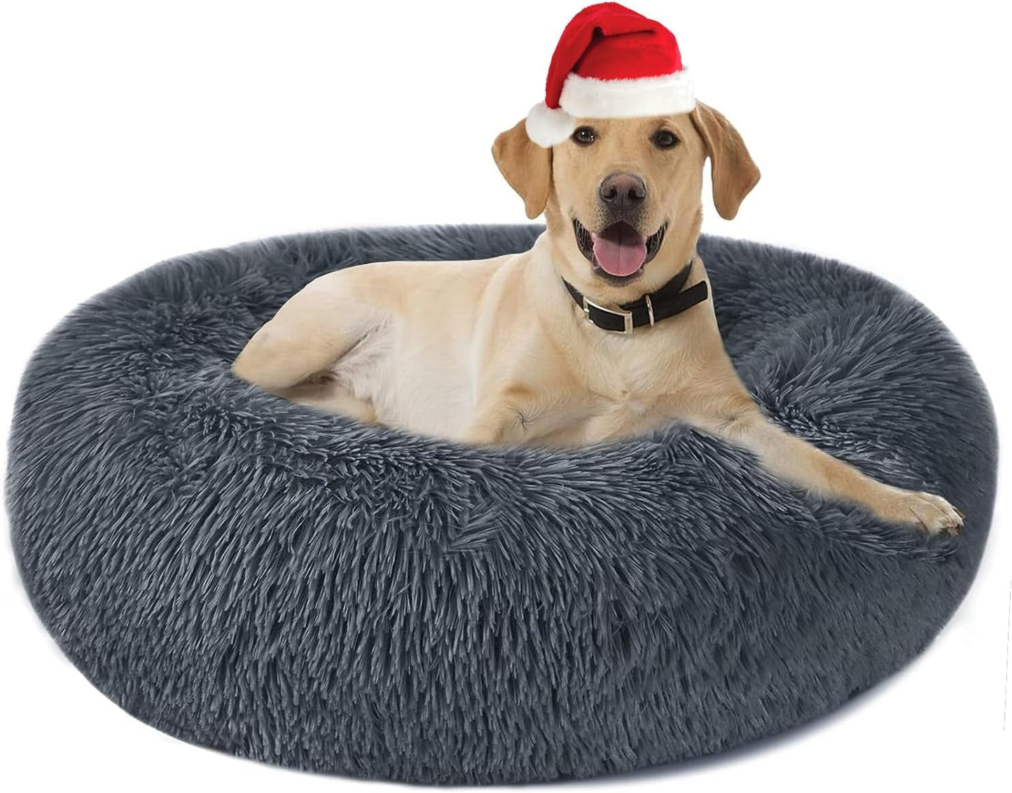 Nepfaivy Calming Dog Cat Bed - round Donut Small Dog Bed, Fluffy Luxury Puppy Bed, Anti-Anxiety Plush Pet Bed Washable, Cozy Soft Self Warming Doggy Pillow Bed, Waterproof Anti-Slip Bottom