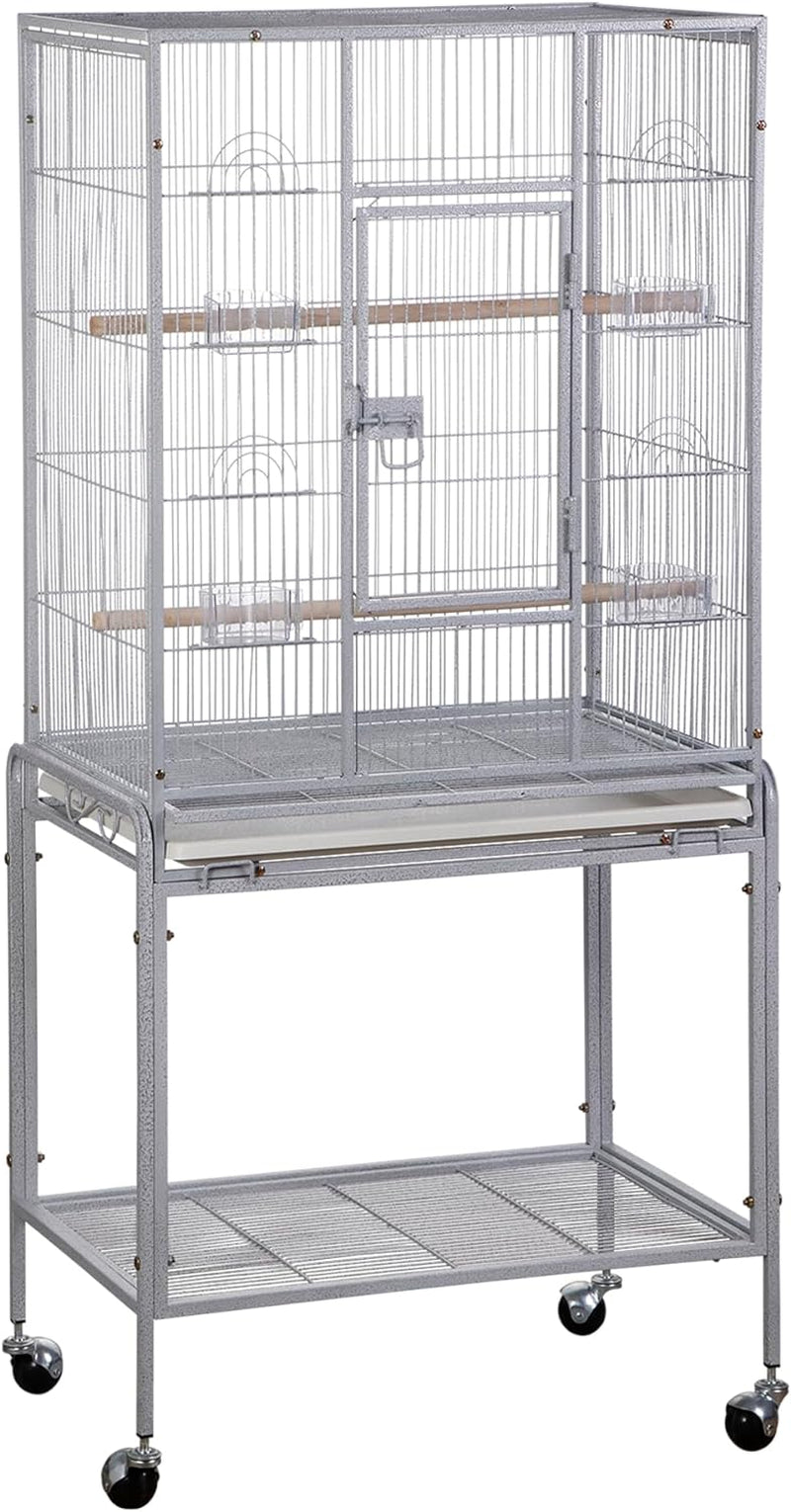 ZENY 53-Inch Bird Flight Cage, Wrought Iron Standing Large with Rolling Stand for Cockatiels Pet Parrot Parakeet Lovebird Canary Finch (Black)