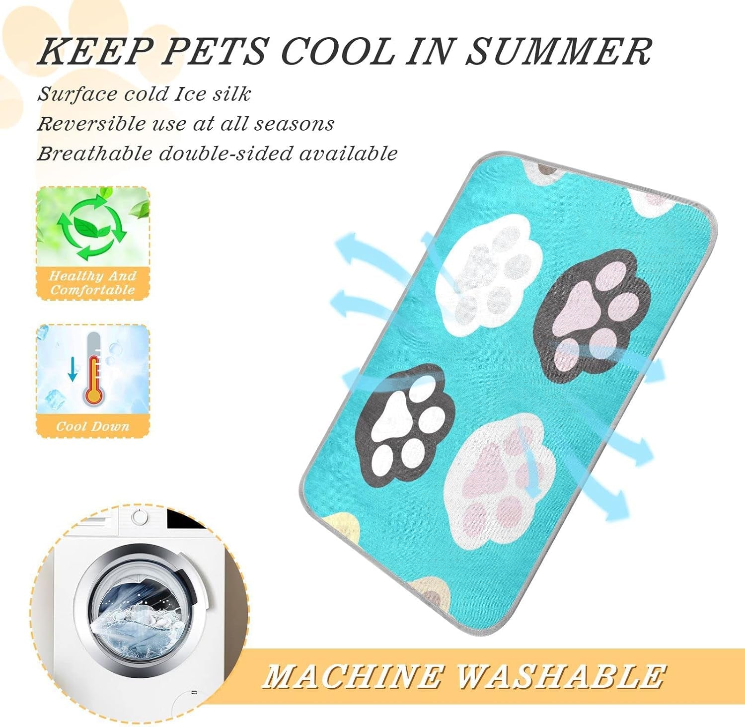 Footprints Cooling Bed Mat for Dogs Blanket Pad Summer Pet Bed Cooling Mat for Cat Dog Rabbit-M