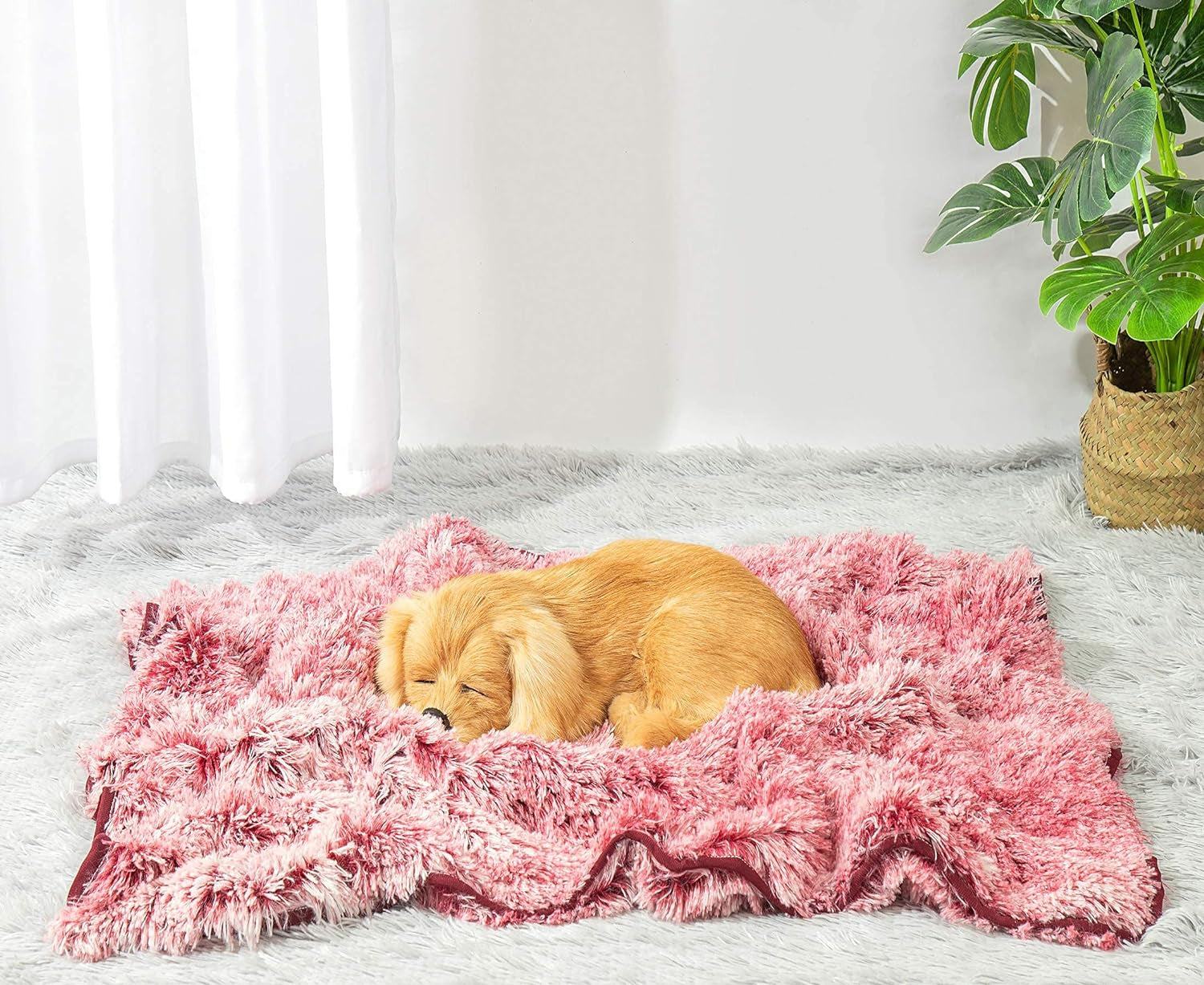 Dog Blankets - Two Tone Shaggy Fur Calming Cat Blankets Dog Beds Pet Throw Blanket Protector for Crate, Bed, Couch & Sofa (X-Large (60''X43''), Rose)