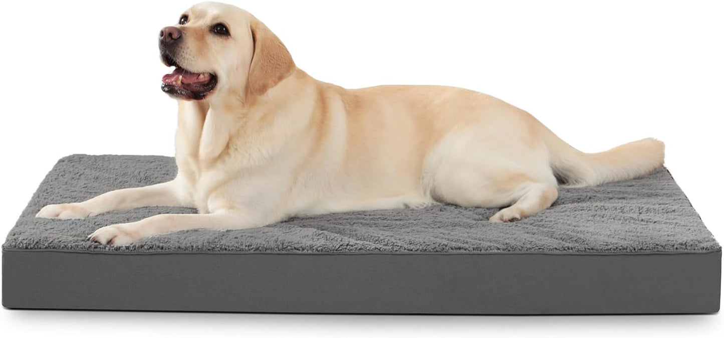 MIHIKK Large Dog Bed with Removable Washable Cover, Orthopedic Dog Crate Bed Large Breed, Waterproof Pet Bed, Big Flat Dog Beds Large Sized Dog Mattress, Dark Gray,36 Inch