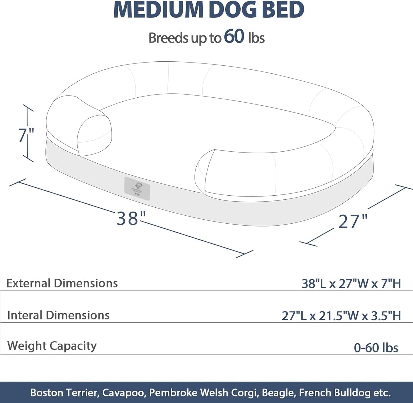 Dog Beds for Large Dogs, Washable Dog Bed with Removable Cover, Orthopedic Dog Bed with Egg-Crate Foam, Waterproof Dog Bed Nonskid Bottom, Pet Bed Large Dog Bed