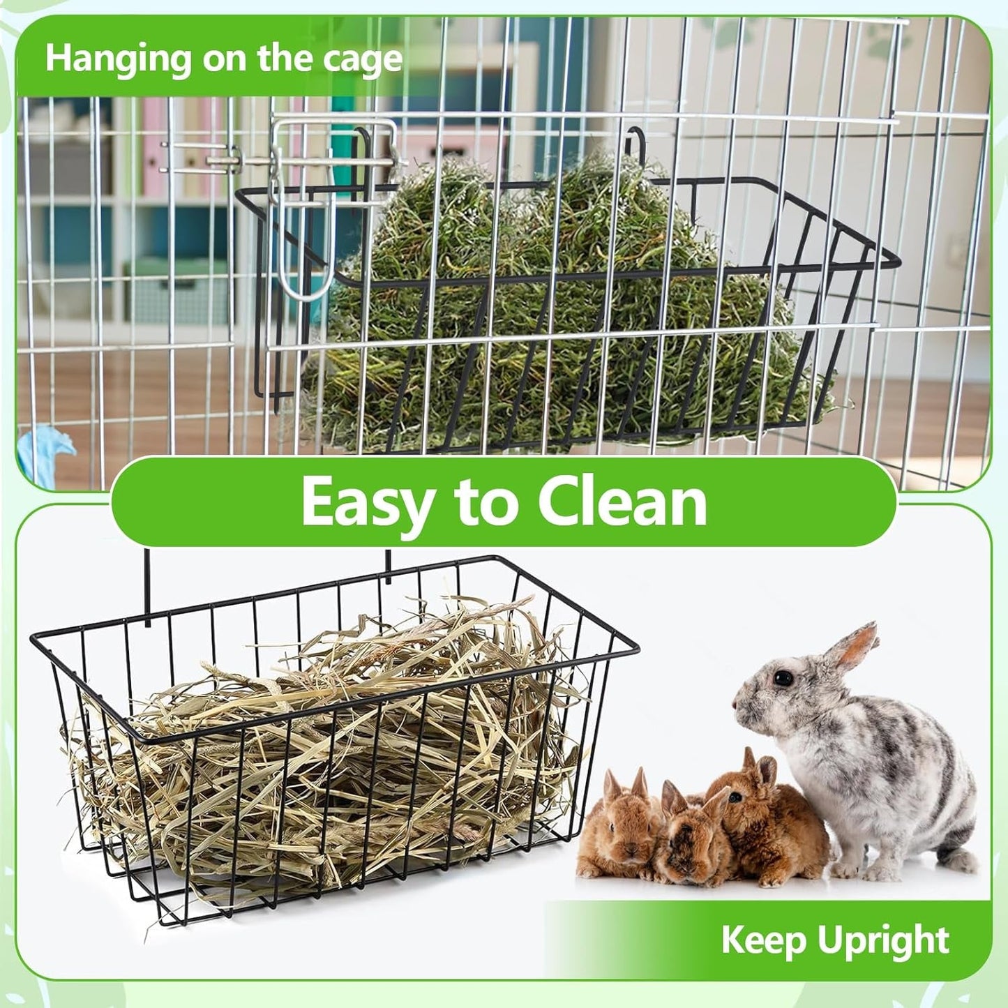 YASUOA Rabbit Hay Feeder with Hooks, Heavy-Duty Metal Hay Holder, Small Pet Hay Feeder, Ideal Feeding Supplies for Rabbits （4Packs）