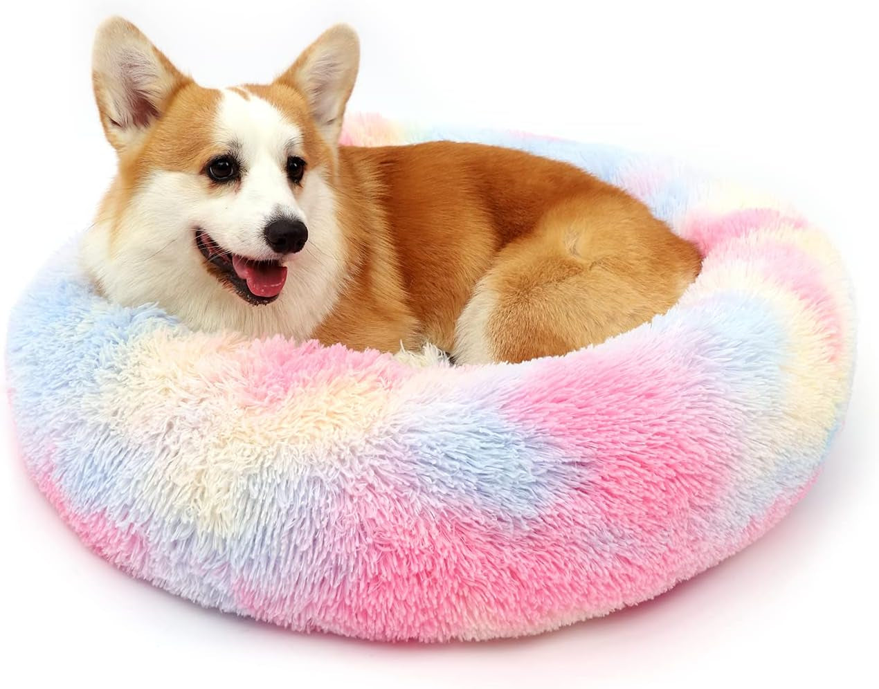 Dog Bed Calming Dog Beds for Small Medium Large Dogs - round Donut Washable Dog Bed, Anti-Slip Faux Fur Fluffy Donut Cuddler Anxiety Cat Bed(20")