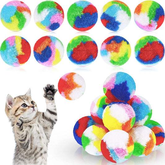 20 Pcs Christmas Cat Ball Toy Kitty Yarn Puffs Assorted Color Small Cat Toy Plush Kitty Soft Balls Cat Pom Pom Balls Fuzzy Kitty Balls for Pet Cat Kitten Kitty 1.6 Inch in Diameter