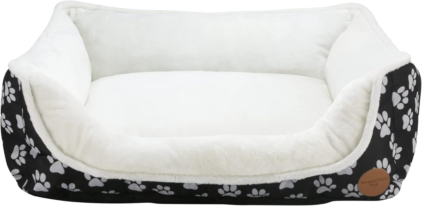 Long Rich Rectangle Dog Bed, Super Soft Plush Pet Bed for Indoor Cats Dogs, Reversible Polyester Dog Bed, Anti-Slip Bottom, Machine Washable (Printed Oxford Black, 23.6“ X 19.7" X 7.1")