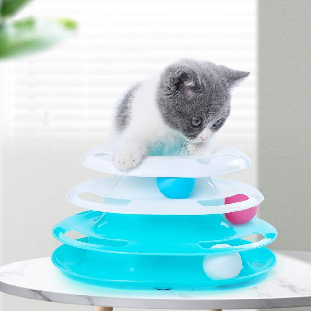 3 Level Tower Cat Toy Balls, Circle Roller Interactive Kitty Puzzle Toy, Multiple Cats Exerciser Game