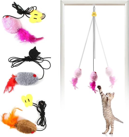 3 Pack Hanging Mouse Cat Toy for Indoor Cats,Cat Catching Mouse Toy, Interactive Cat Mice Toys for Indoor Cats Kittens Self Play Chase Exercise