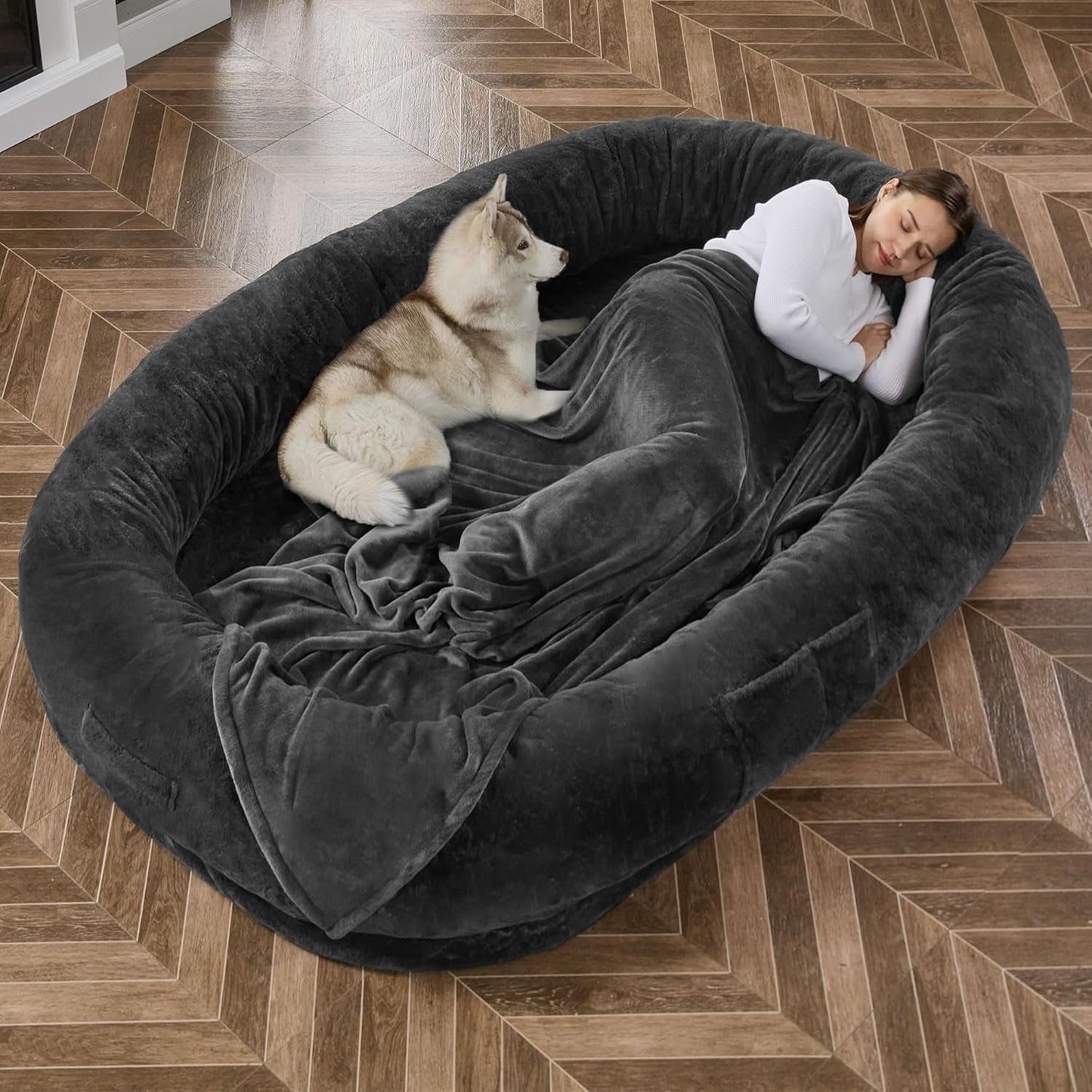 Human Dog Bed Adult Dog Bed Bean Bag Bed for Adults Giant Dog Bed Pet Beds for Large Dogs with Washable Faux Fur Cover Fluffy Dog Beanbeds(Brown)