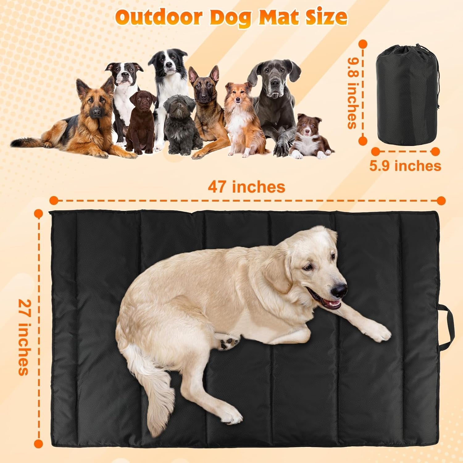 BWOGUE Large Outdoor Dog Bed Mat, Portable Waterproof Camping Dog Mat, Washable Dog Travel Mat with Carry Bag for Medium and Large Dogs Sleeping, 47"X27"（Black）