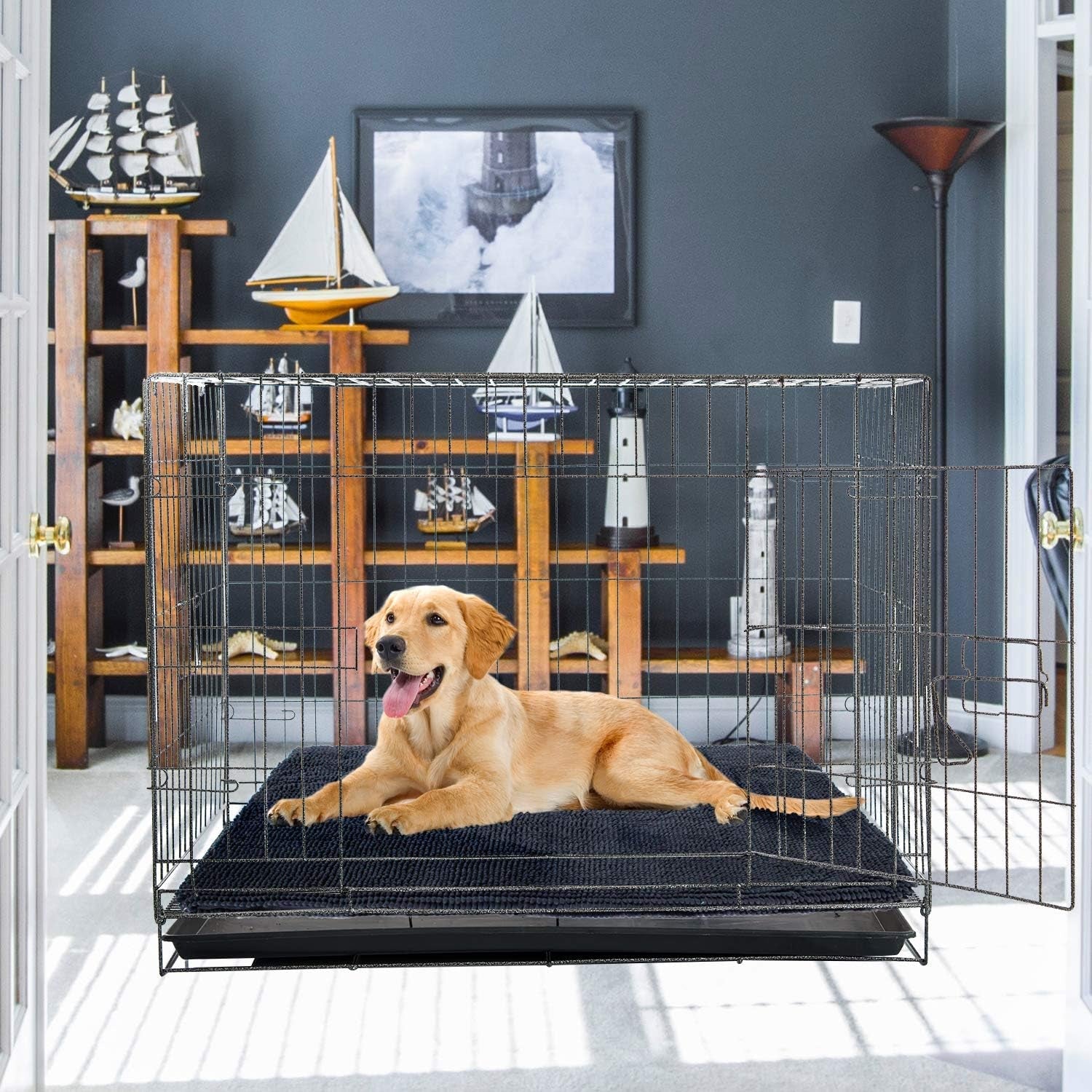 Downtown Pet Supply - Dog Crate Mat - Soft Microfiber Water Absorbent Mat - Machine Washable Dog Bed or Cat Bed - Charcoal - 41 in X 27 in - Medium Dog Bed