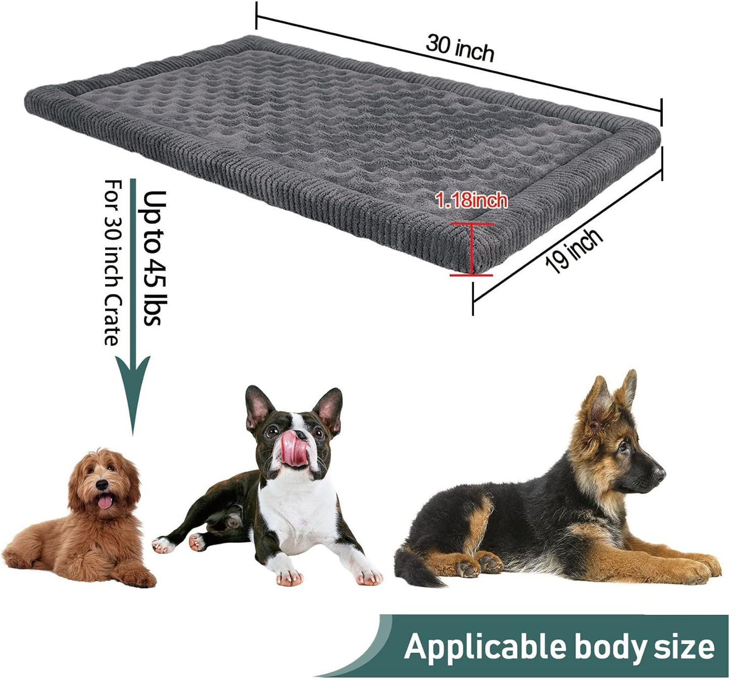 Dog Crate Pad 30X19 Inch Gray Memory Foam Dog Bed Mat for Small Medium Dog Grey Washable Puppy Sleeping Bed anti Slip