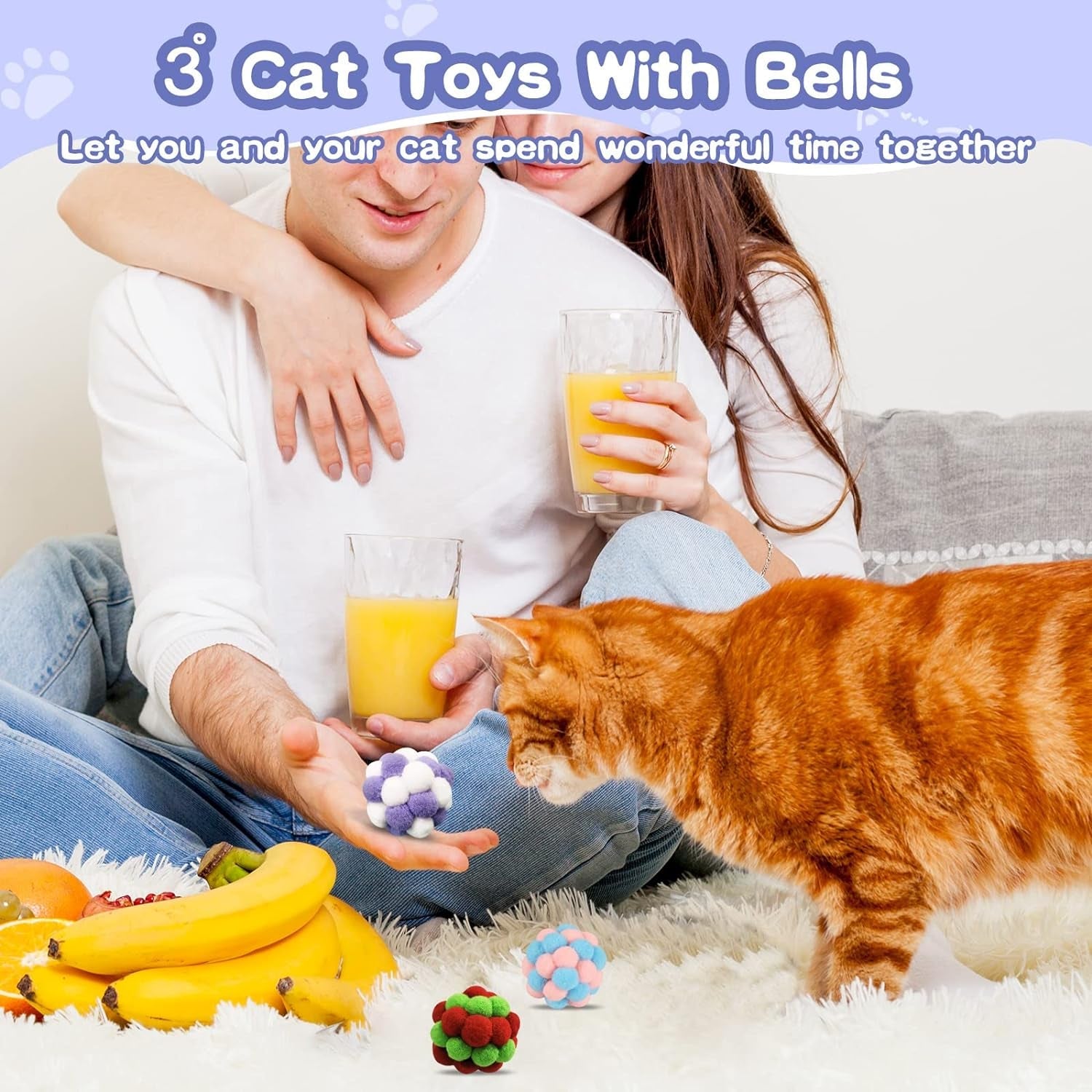 3 Pcs Ball Toy, Edible Cat Ball Double Ball for Cats Toy Rotatable Interactive Cat Kitten Toys of Indoor Cats for Soothe the Mood (W15)