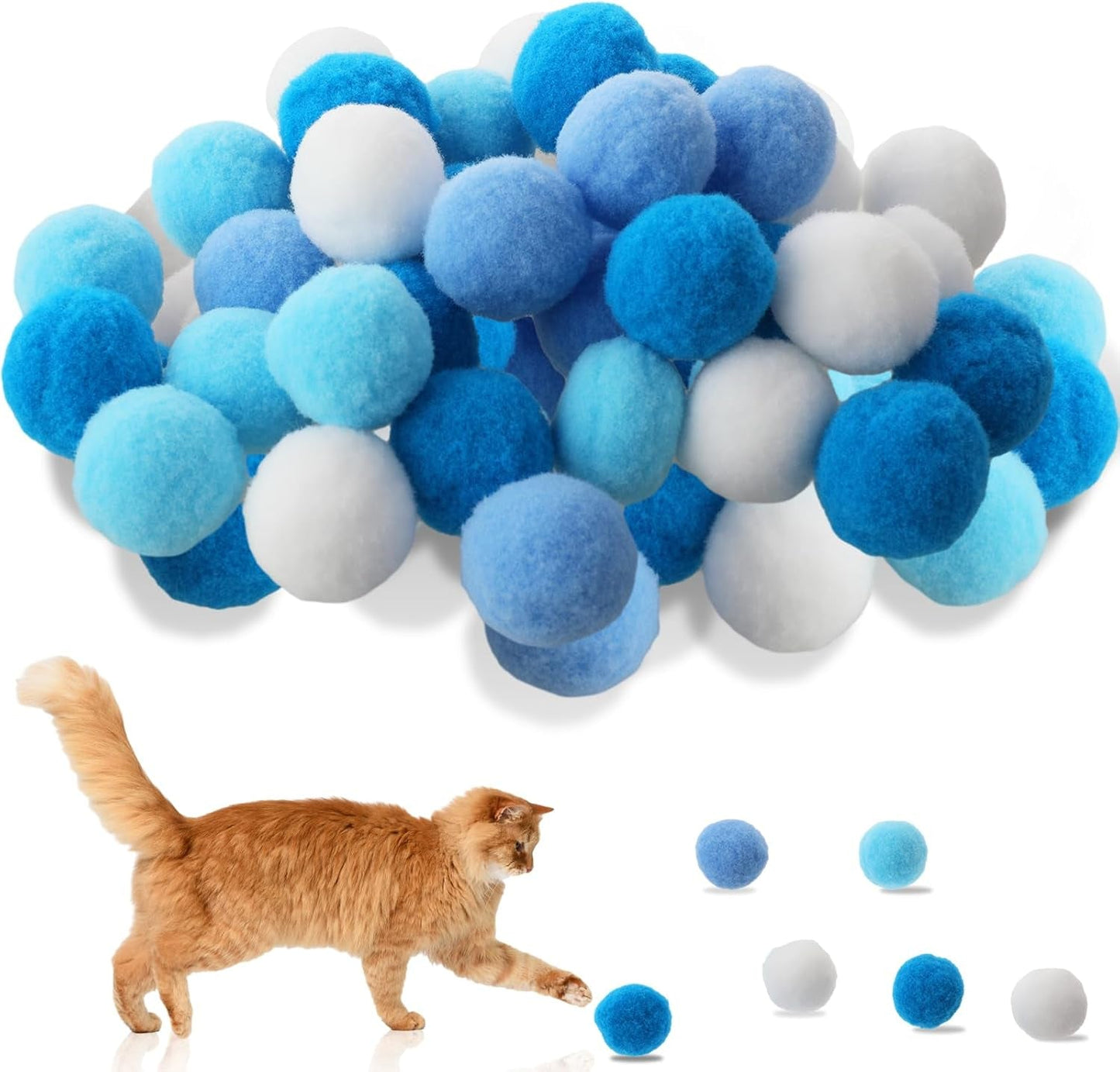 30Pcs Cat Toy Balls, Soft Kitten Pompom Ball Indoor Cats Interactive Ball Toys 3Cm/1.18In Queit Cat Ball Cat Pom Pom Balls for Pet Play Pursue Roll Fetch