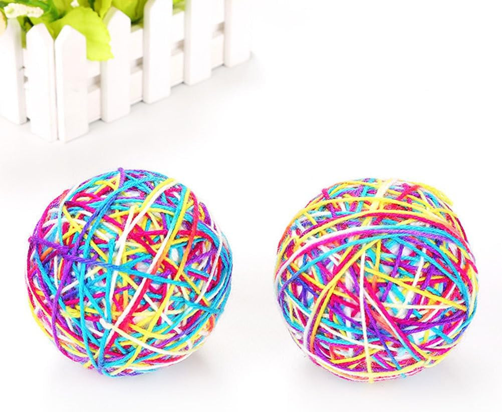 2Pcs Big Cat Ball Toy Multi-Colored Cat Fuzzy Balls & Woolen Yarn Cat Toy Balls,Soft Interactive Cat Toys for Indoor Cats Self Playing